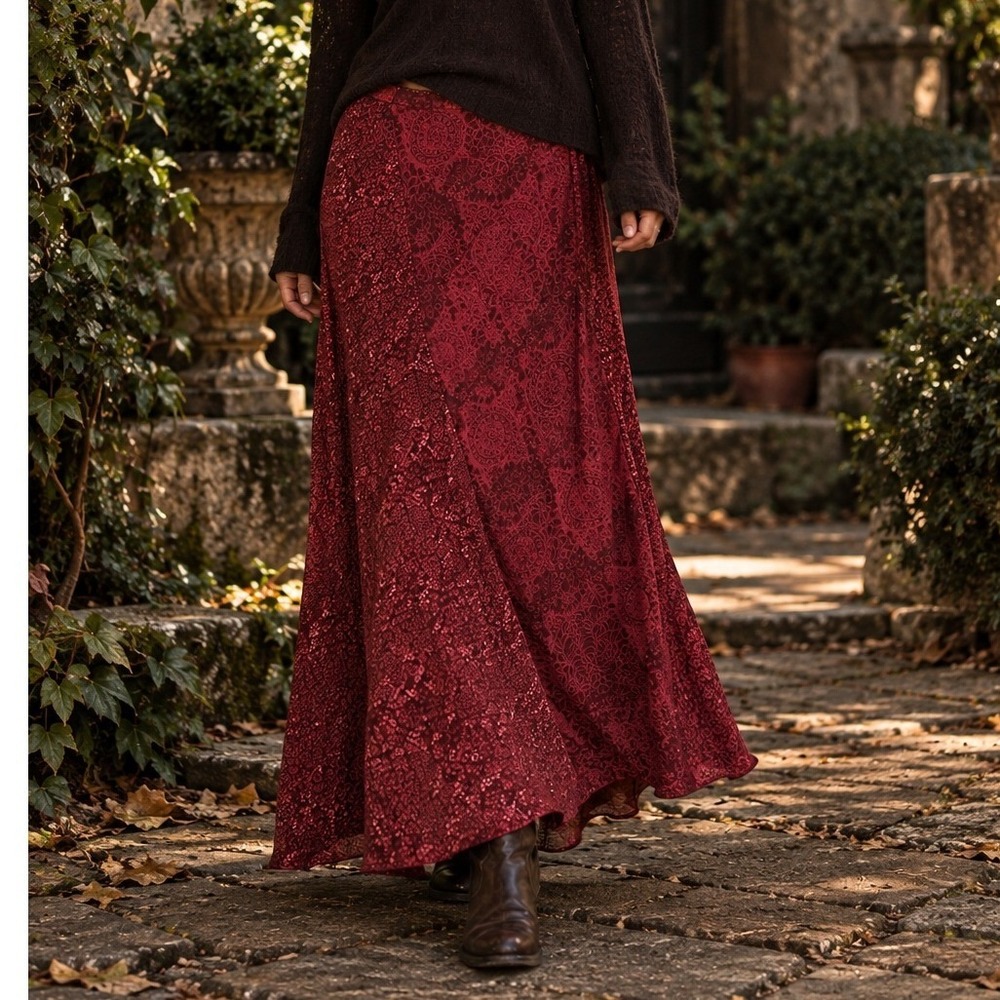 Vtg 90s Whimsigoth Patchwork Dark Floral Maxi Skirt Womens sz 3X Practical Magic
